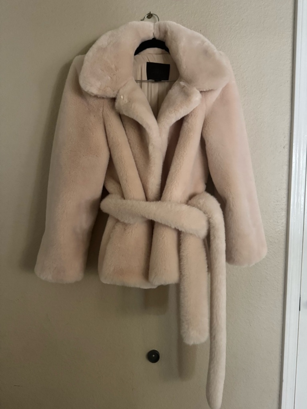 Zara Cream Plush Faux-Fur Belted Teddy Jacket